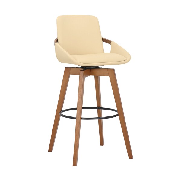 Armen Living Baylor 30" Cream Faux Leather and Walnut Wood Swivel Bar Stool LCBABAWACR30 - main